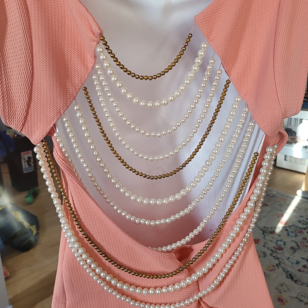 2/$80- Peach Dress W/Pearl Backing